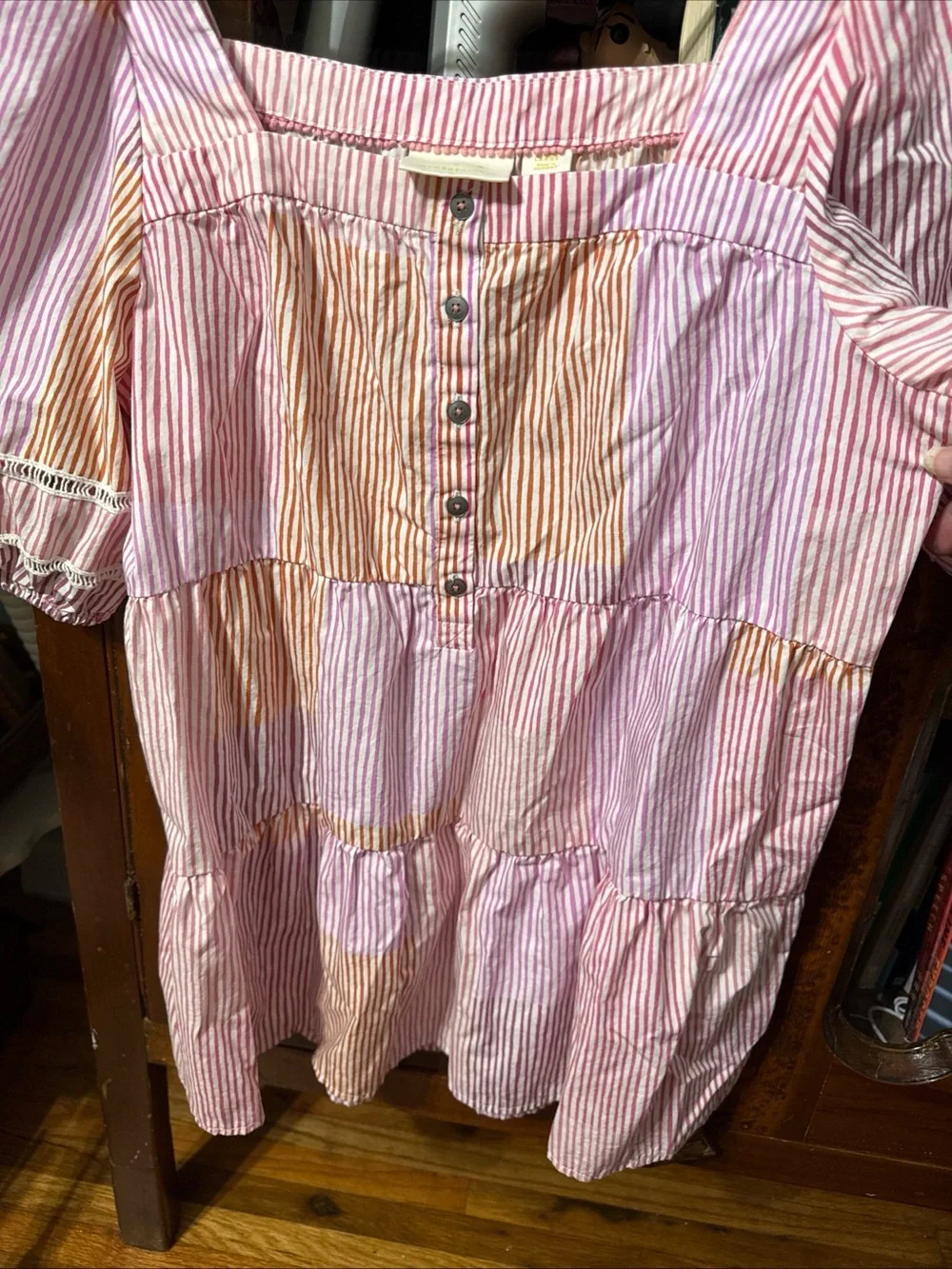 maeve anthropologie Pink And White Striped Shirt Size large  Peasant Flowy